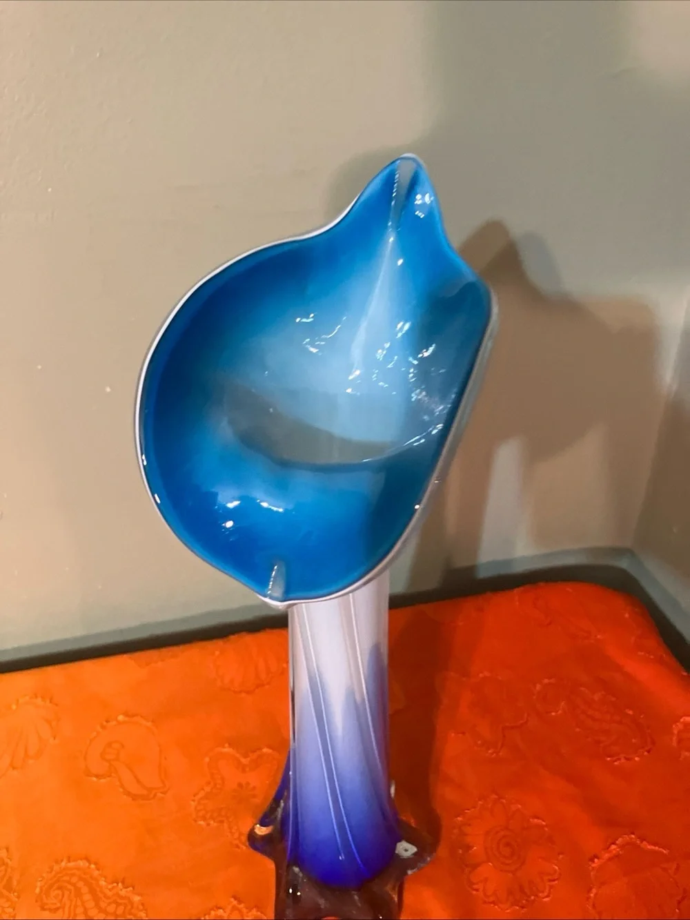 Jack in the Pulpit Cobalt Two Tones of Blue Lily Vase 12” T Art Glass